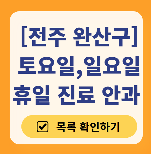 전주 완산구 일요일 문 여는 안과 목록 ❘ 토요일, 주말, 공휴일 진료 영업 병원 찾기