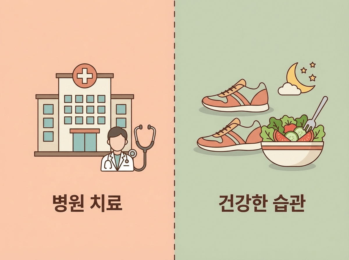 항목별 병원방문 기준 생활습관 관리 기준 비교 일러스트