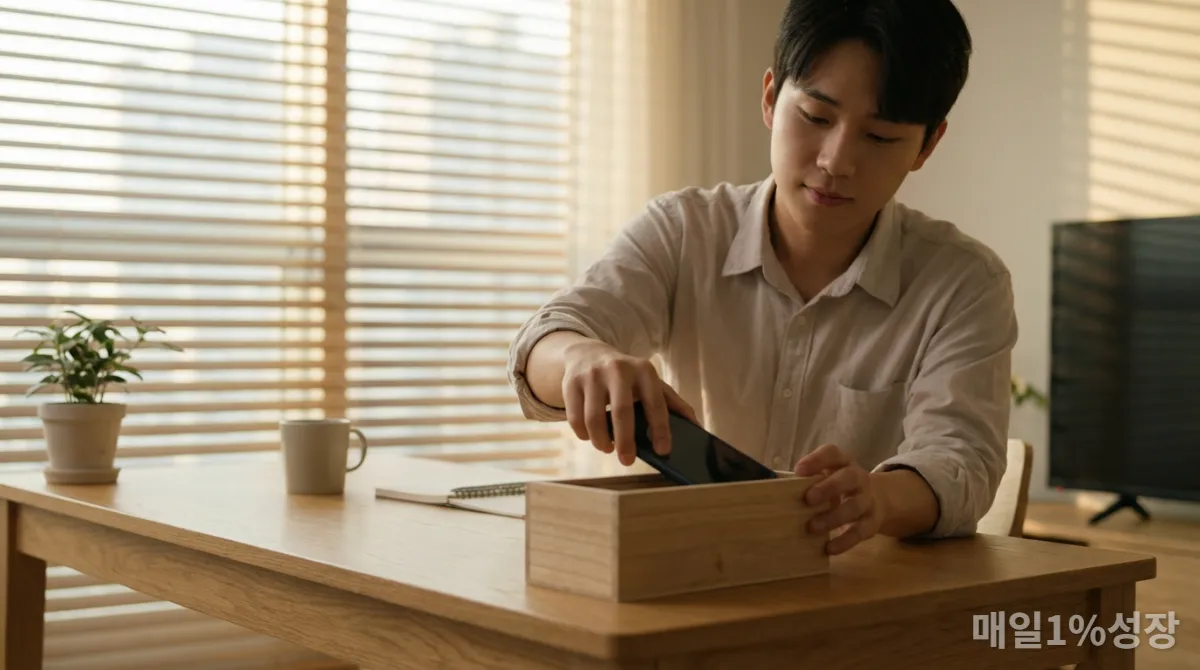 스마트폰을 디지털 프리 공간에 보관하는 한국인의 모습