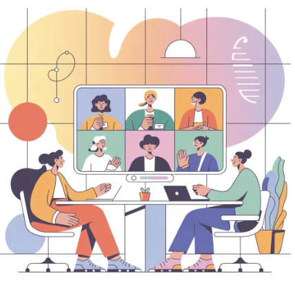 TeamViewer로 온라인 회의하는 모습 예시 일러스트