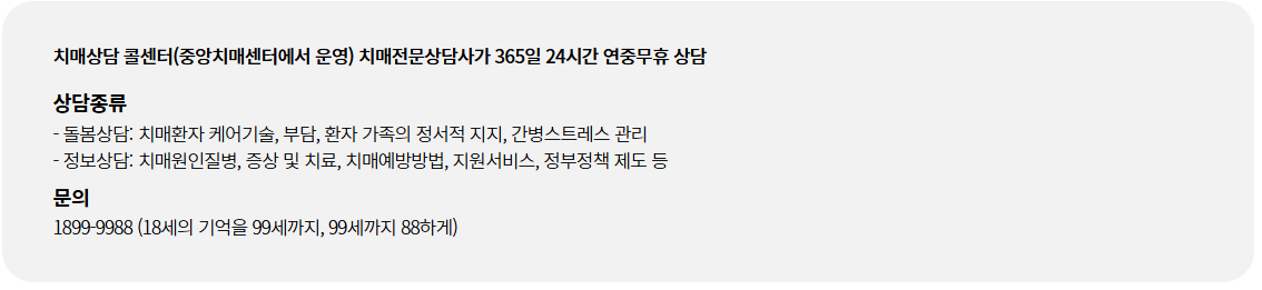 치매상담 콜센터(T.1899-9988) 안내