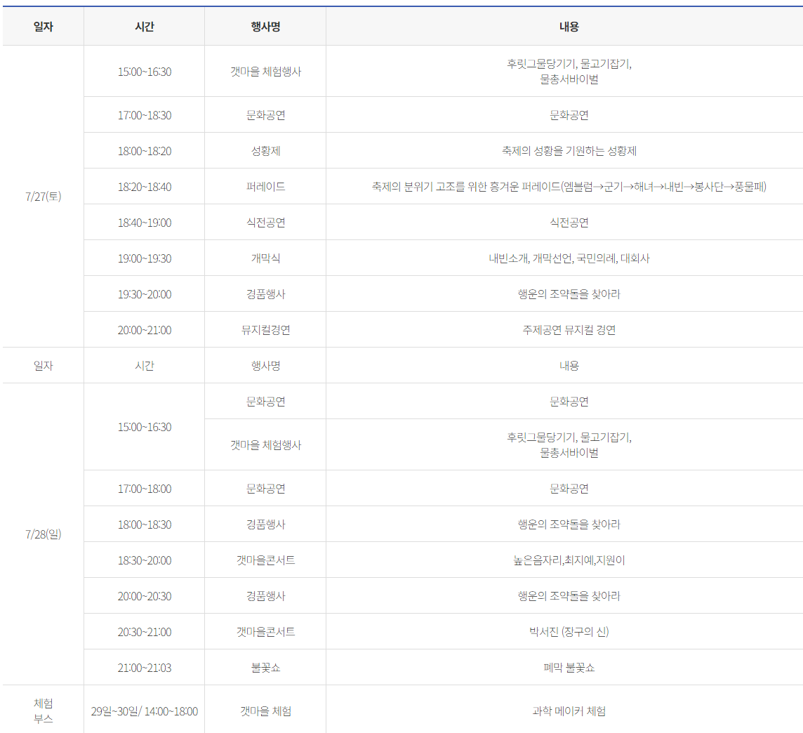 제26회 기장갯마을축제 일정표