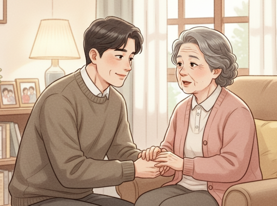 치매어르신과 대화하는 모습