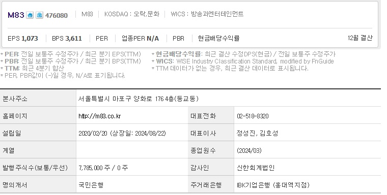 M83 기업개요