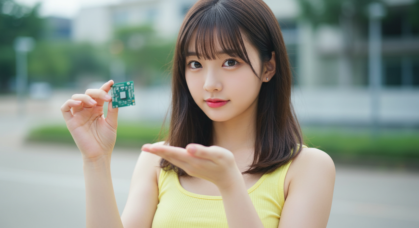 반도체를 들고있는 한국여성