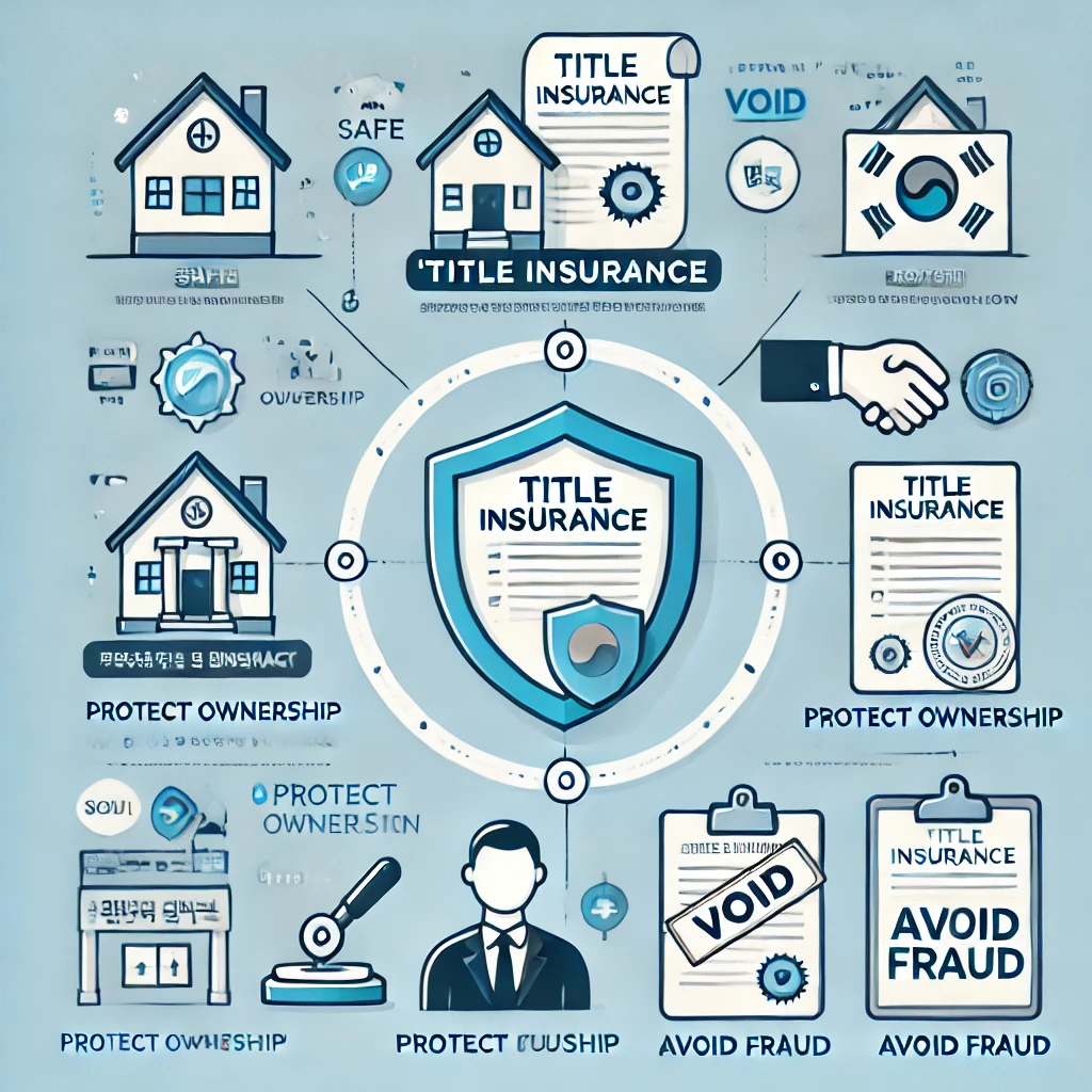 왼쪽엔 'Title Insurance' 방패로 보호받는 거래,
오른쪽엔 'VOID' 도장 + 깨진 계약 아이콘으로 실패한 거래 위험을 표현한 인포그래픽