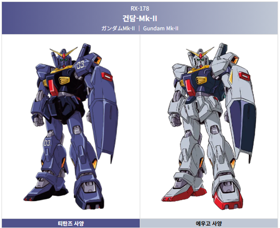 기동전사 제타건담에 등장하는 건담 마크2 이미지입니다.