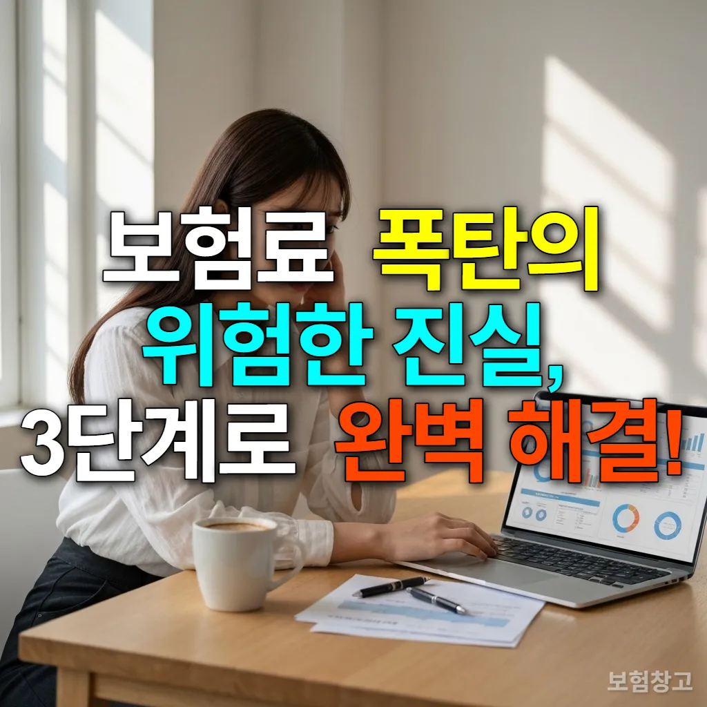 복잡한 보험 서류와 노트북을 보며 고민하는 20대 한국 여성