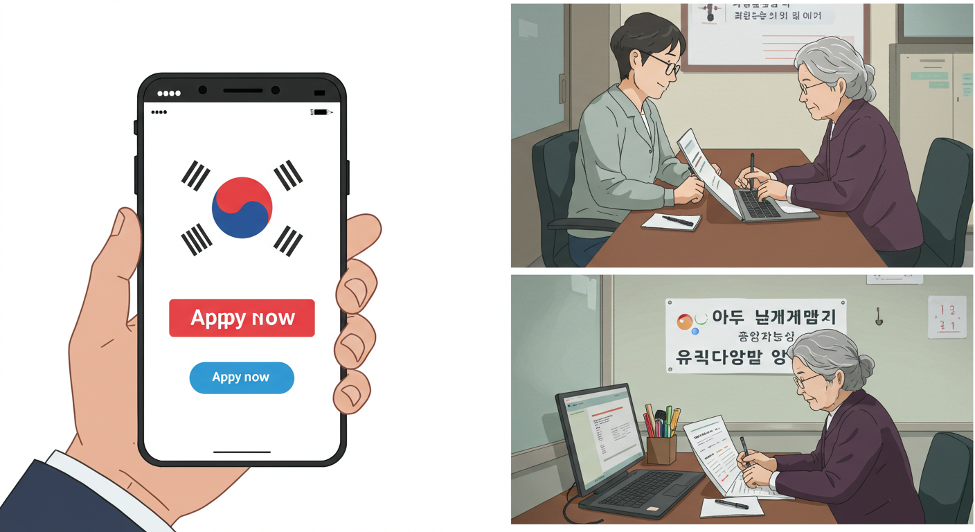 온라인과 오프라인에서 신청하는 장면