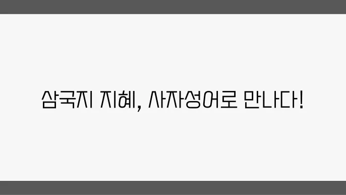 삼국지의 지략을 담은 사자성어 TOP 10