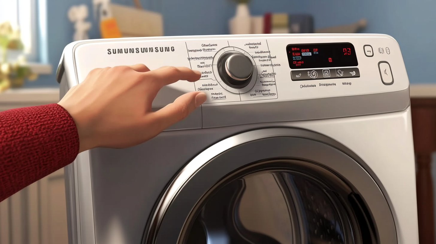 사용자 친화적인 조작을 나타내는 손가락 터치로 직관적인 삼성 세탁기의 조작 패널 클로즈업