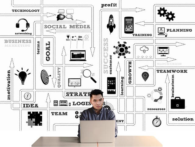 청년사업가가 많은 아이디어를 떠올리는 모습