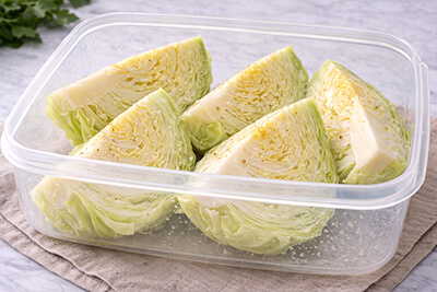 용기에 담은 삶은 양배추