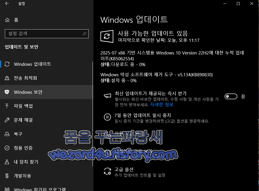 윈도우 10 KB5062554 보안 업데이트