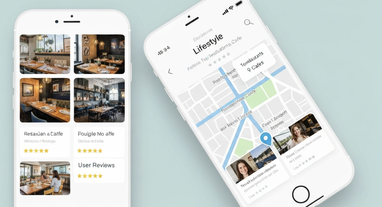 맛집과 카페 리뷰가 표시된 네이버지도 화면 이미지