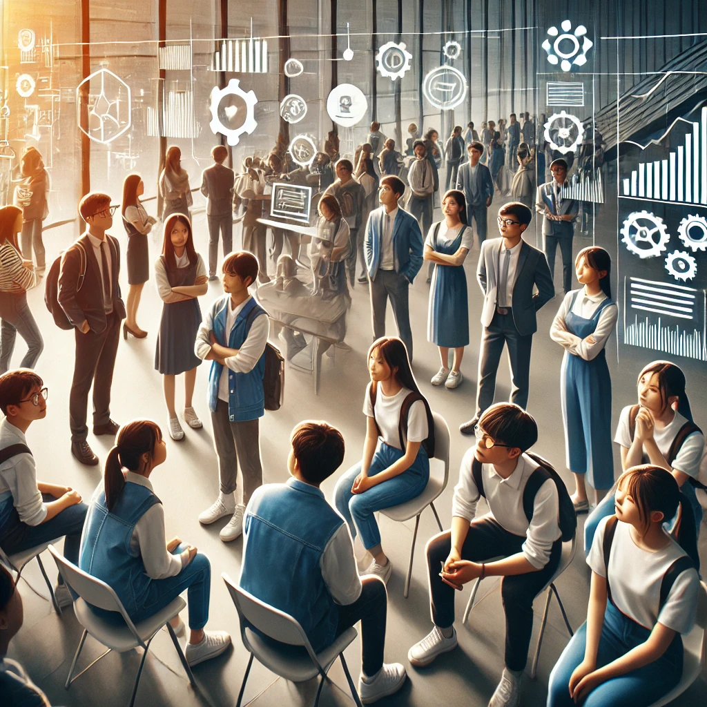 진로 체험 프로그램에 학생들이 참여하는 이미지