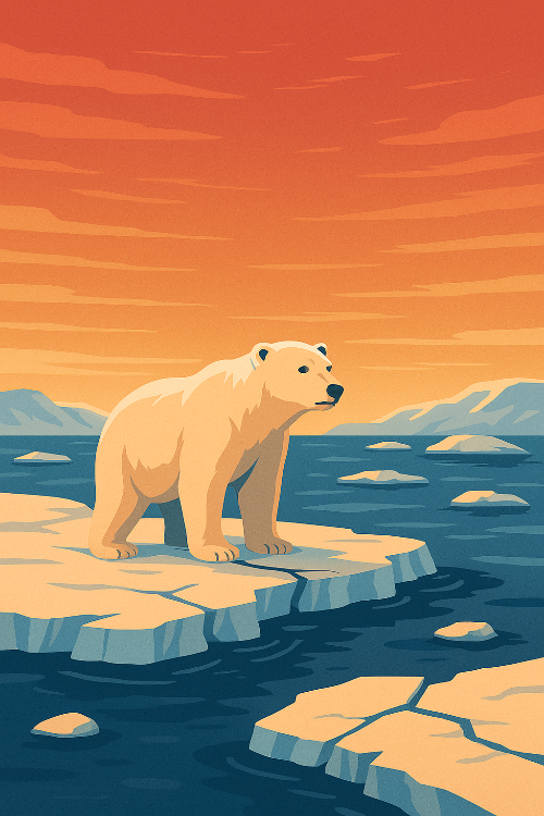 지구 온난화로 얼음이 녹아내리는 북극을 묘사한 디지털 일러스트