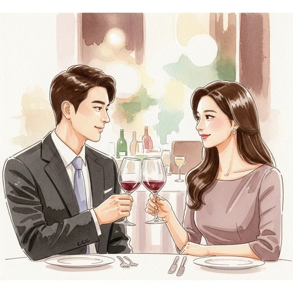 특별한 날을 기념하는 커플의 저녁 식사
