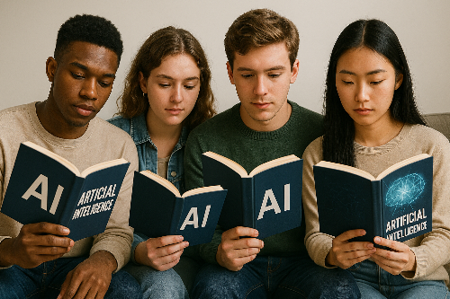 AI관련 도서를 읽는 청년4명