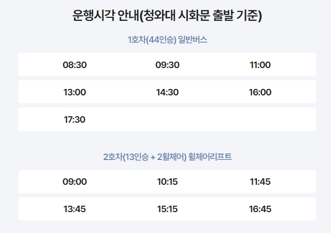청와대 셔틀버스 시간표 요금
