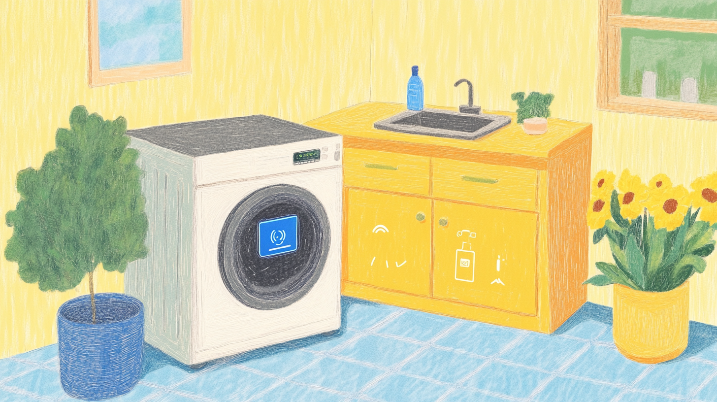 삼성 WW10TP34DSG9S에 적용된 AI 주도 스마트 세탁 기능의 시각화, 사용자가 일상생활에서 쉽게 사용할 수 있도록 UI/UX 요소를 포함한 이미지.