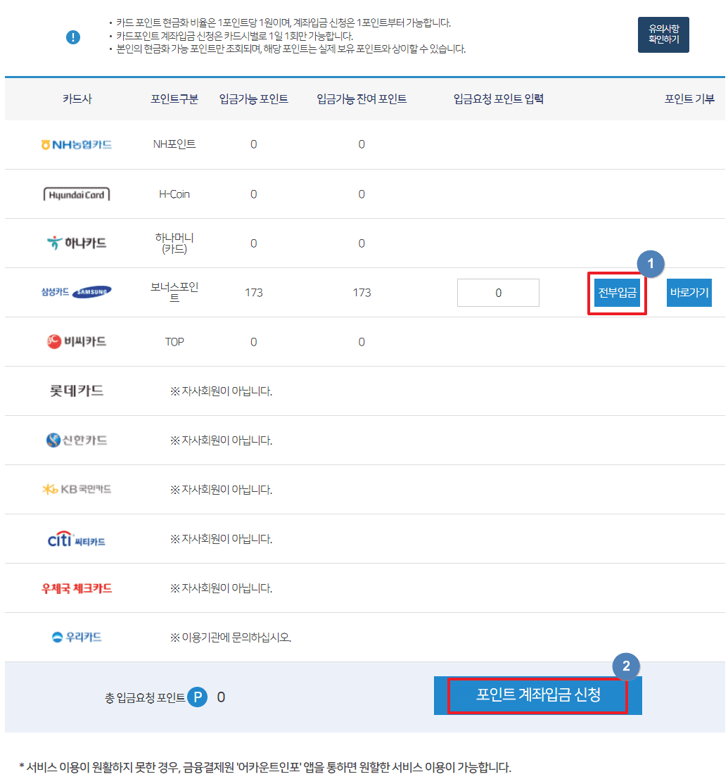 카드포인트 통합조회 현금화