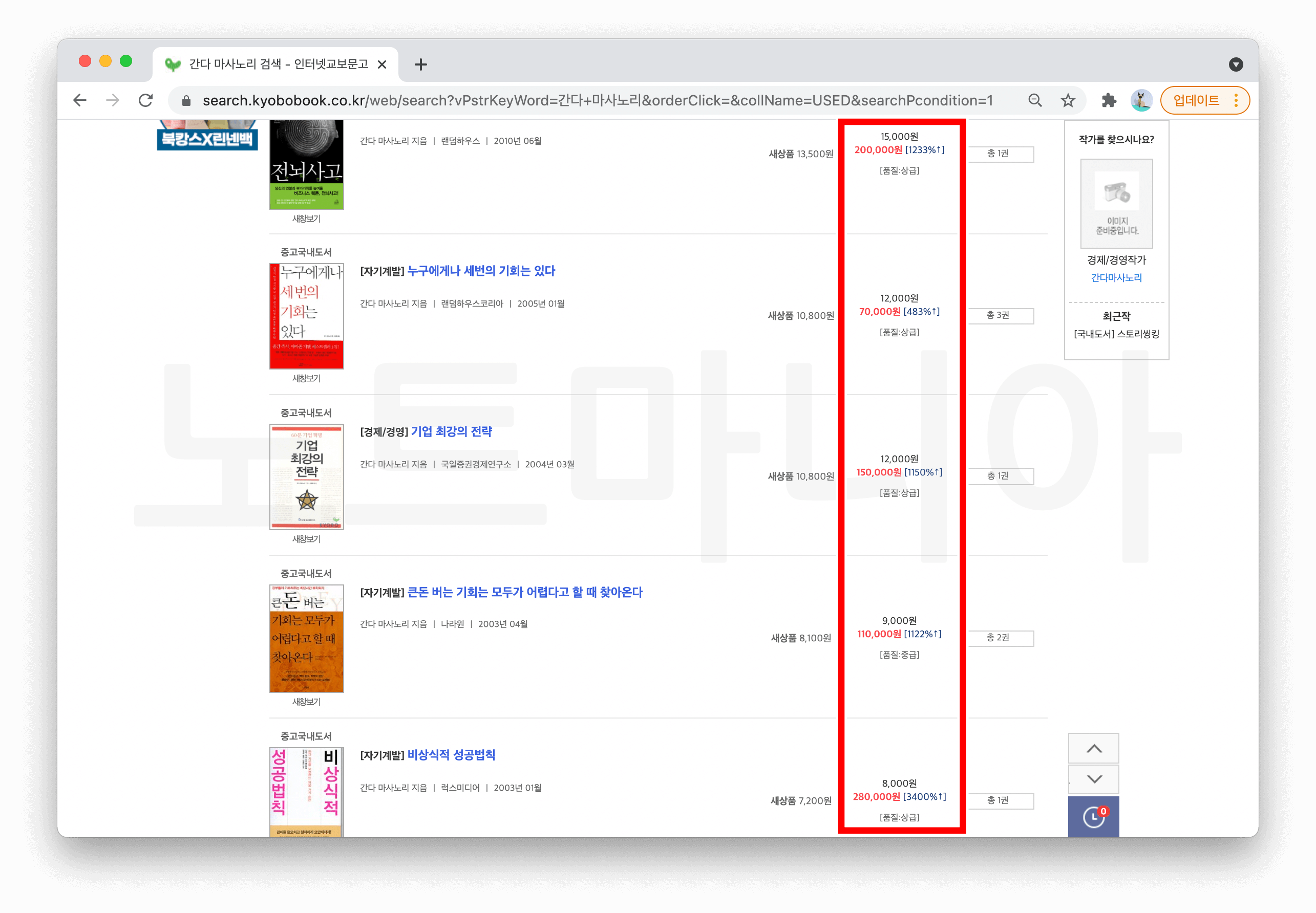 간다-마사노리-중고책시세