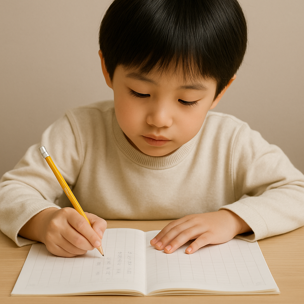 초1 받아쓰기 하는 모습