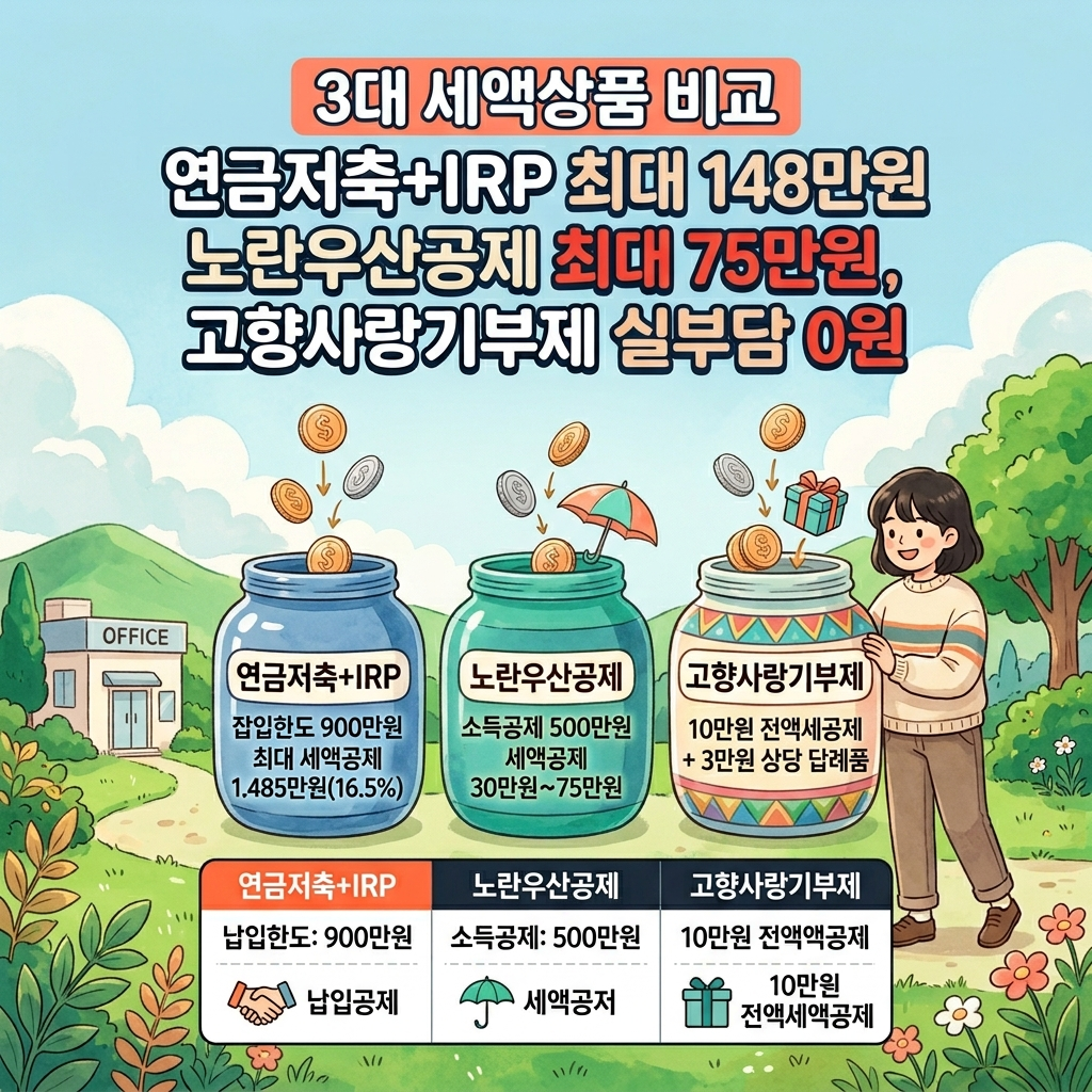 프리랜서 연금저축 IRP 노란우산공제 고향사랑기부금 절세 효과 비교
