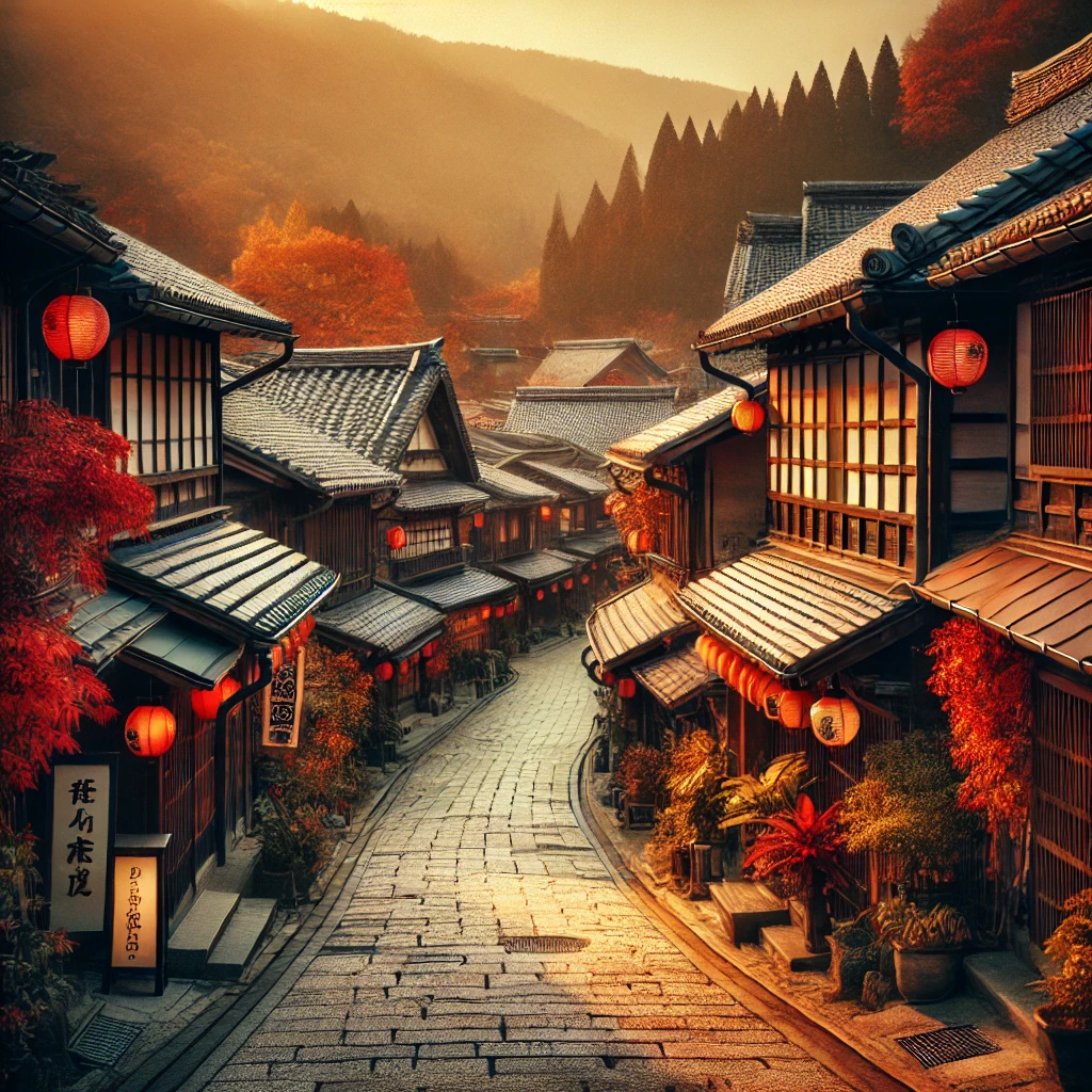 나가노현 마고메주쿠의 가을풍경