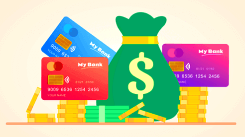 진분홍색 교통카드, 하늘색 교통카드, 보라색 교통카드가 있고 황금동전들이 가득 쌓여 있다.