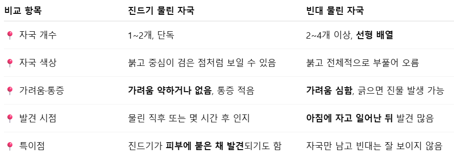 진드기 물린 자국 vs 빈대 물린 자국