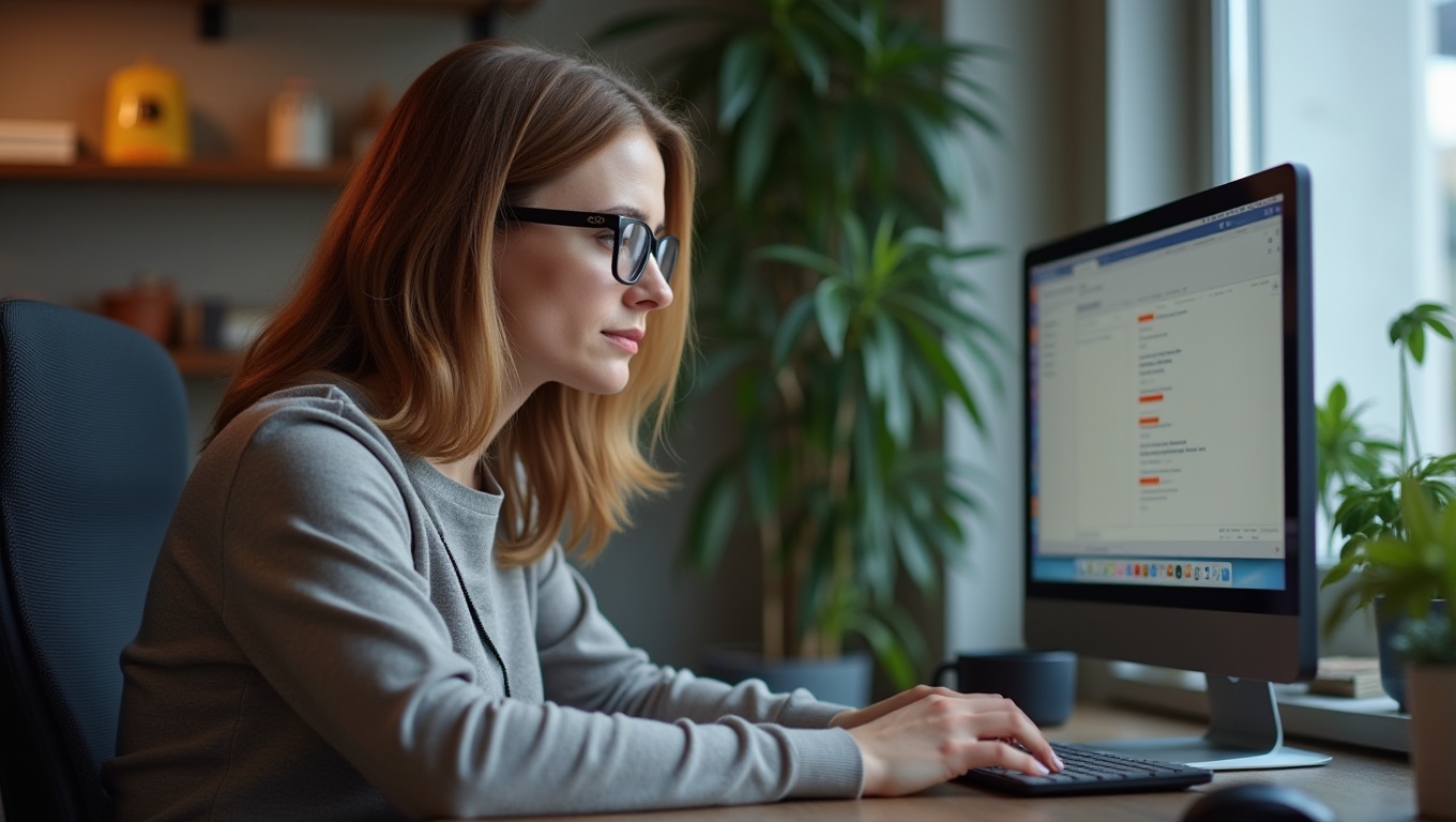 여자가 컴퓨터로 부업을 하고 있는 모습