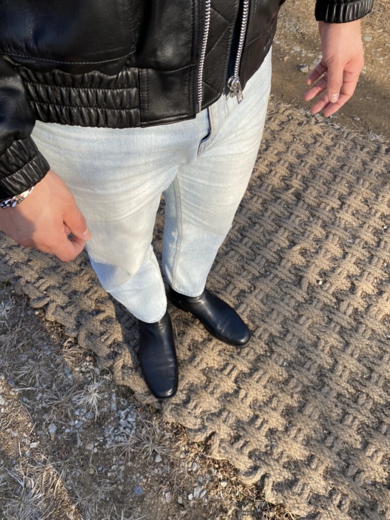 데일리룩(오뭘입)_스페로네 가죽자켓, 유니클로 폴라티셔츠, 86로드 크롭진, 커스텀에이드 가죽 첼시부츠, 남자코디, 남자패션, ootd