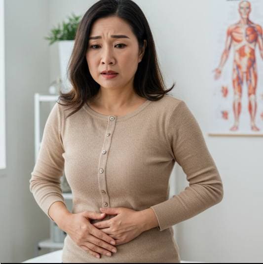 귤피차 효능 소화기 건강, 속이 불편한 여성 사진