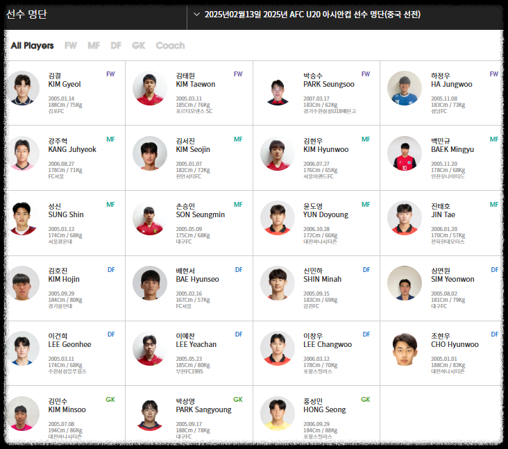 아시안컵 대표팀 명단