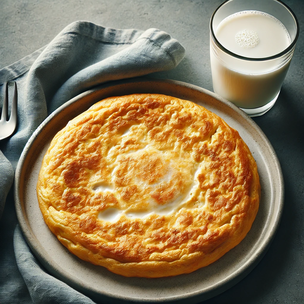 맛있어 보이는 평범한 오물렛과 우유 사진