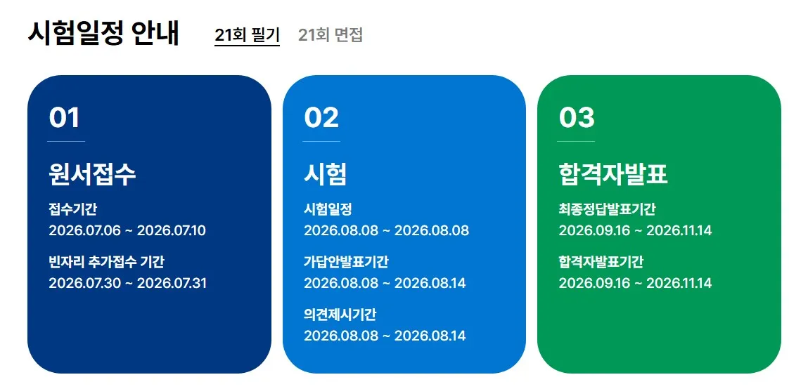 한국어교원 3급 양성과정 비용 계산 전 원서접수와 시험, 합격자 발표 일정을 확인하는 공식 화면 이미지