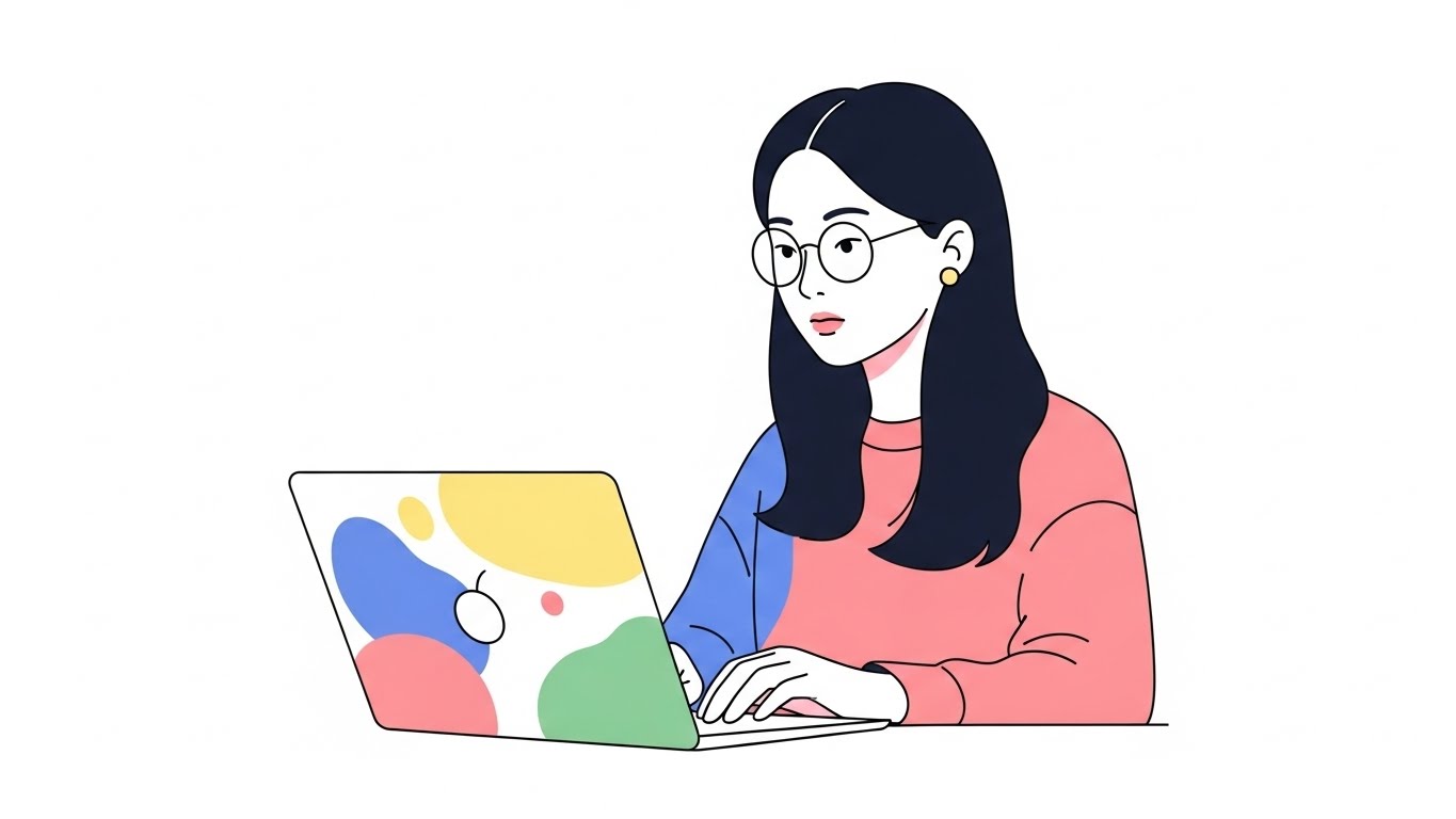 노트북으로 온라인 강의를 집중해서 듣는 여성의 모습, 장기적인 수익을 위해 학습이 필요합니다.