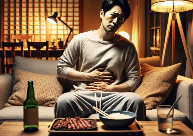 과식 후 더부룩함을 느끼는 저녁