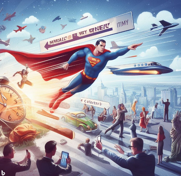 의로운 일을 하러 재빨리 날아가는 슈퍼맨(made by Bing)