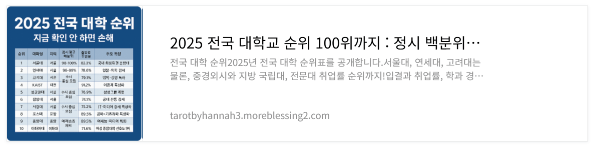 2025 전국 대학교 순위 100위까지 : 정시 백분위+취업률특징