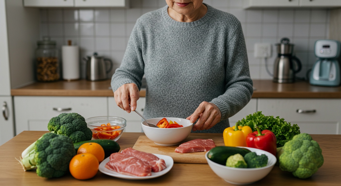 건강한 식단을 준비하는 노인의 모습