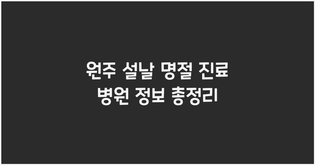 원주 설날 명절 진료 병원 정보
