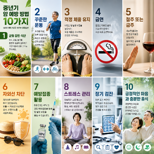 중년기 암 예방 방법 10가지｜50대 이후 건강을 지키는 생활습관