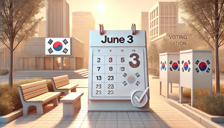 조용한 6월 도심 속 투표소 앞, 시민들이 한산한 거리와 함께 여유롭게 걷는 모습