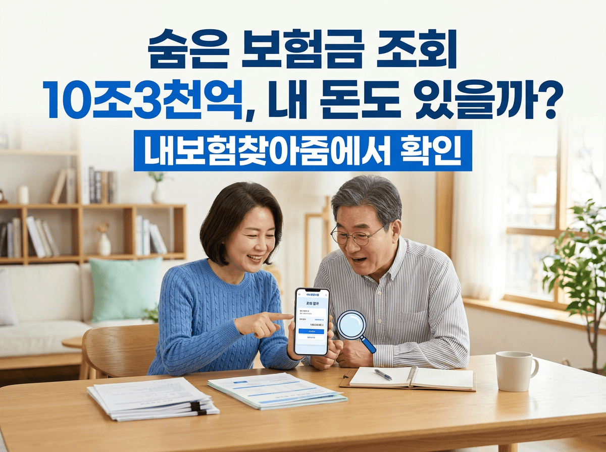 스마트폰으로 숨은 보험금을 조회하며 보험 서류를 확인하는 모습
