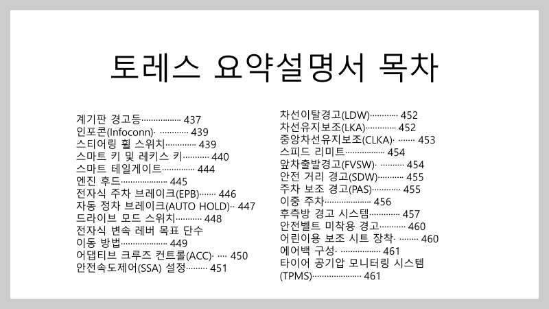 토레스 요약설명서 목차