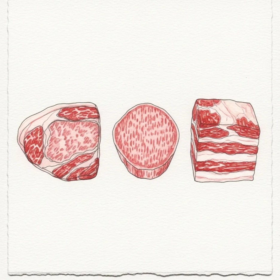 다양한 종류의 한우 부위들이 정갈하게 놓인 모습