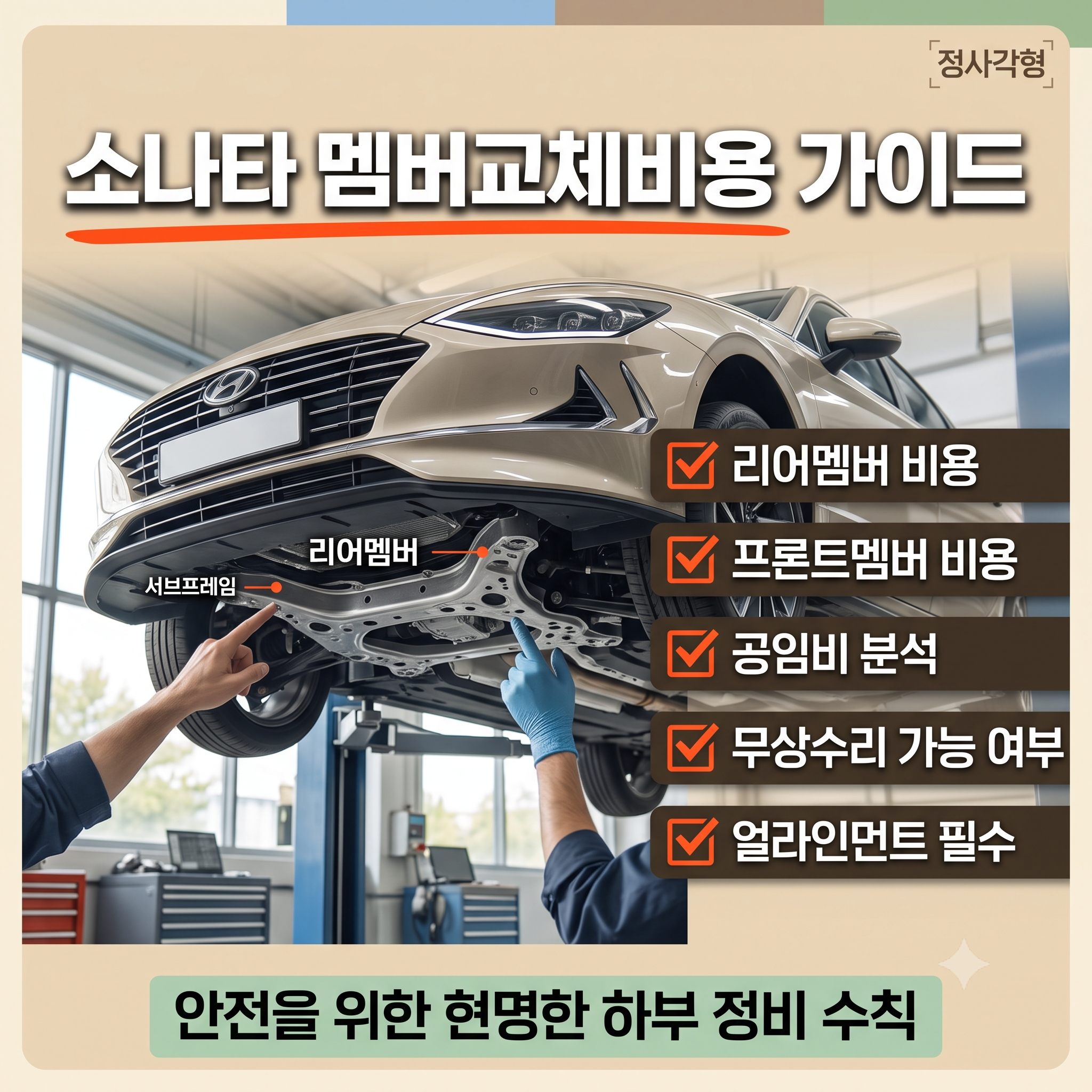 소나타 멤버 교체 비용과 하부 부식 수리 팁 정리